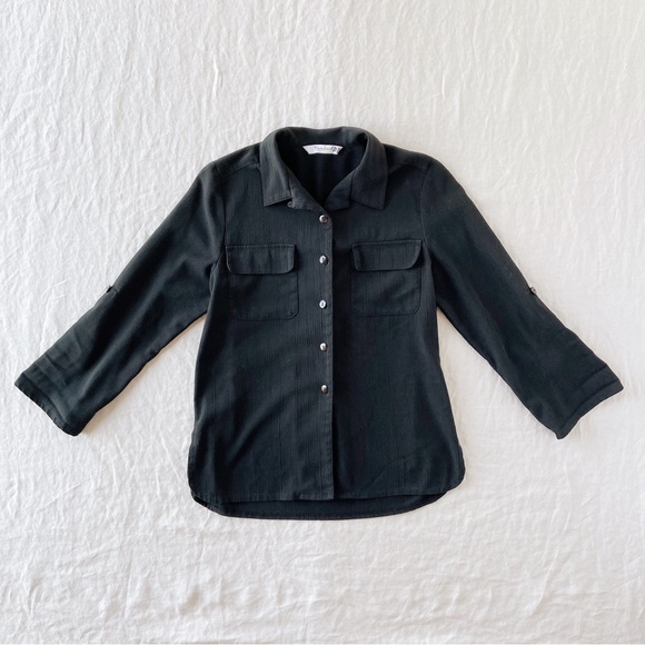 ‼️SOLD‼️ Vintage black crinkle oversized button down shirt / shacket - Picture 3 of 5